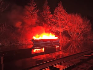 The fire at Chirk Marina. Picture: NWFRS Wrexham Green Watch