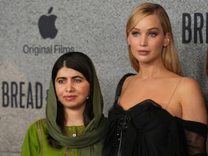 Malala Yousafzai and Jennifer Lawrence at the LA premiere of Bread & Roses