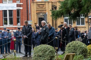 Crowds paying respects at this year's Remembrance parade in Llandrindod Wells