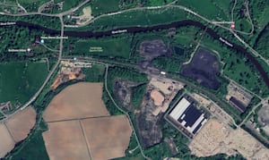 Satellite view of an aggregate quarry at the former Ironbridge Power Station (Google)