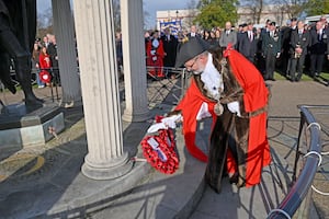 Shrewsbury Mayor David Vasmer lays a wreath.