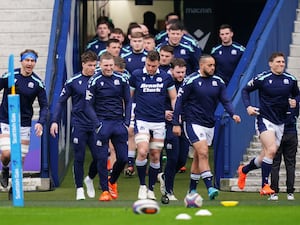 Scotland players emerge for their Team Run