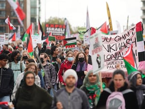 People take part in a Palestine Solidarity Campaign rally in central London in November 2024