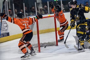 Taylor Stanton celebrates his goal in the first leg on Saturday night (Picture: Tiff Barber Photography)