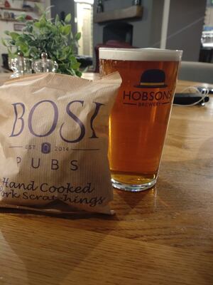 The last stop at the Charlton Inn included another pint from Hobsons and a bag of pork scratchings. Photo: Paul Heaton