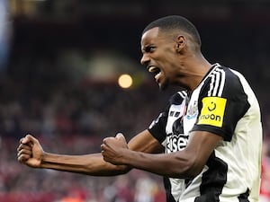 Newcastle’s Alexander Isak celebrates after scoring at Nottingham Forest