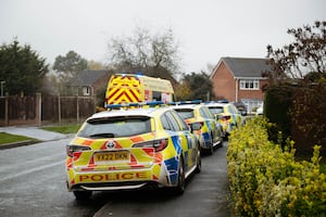 Police cars and an ambulance in Balmoral Crescent, Oswestry