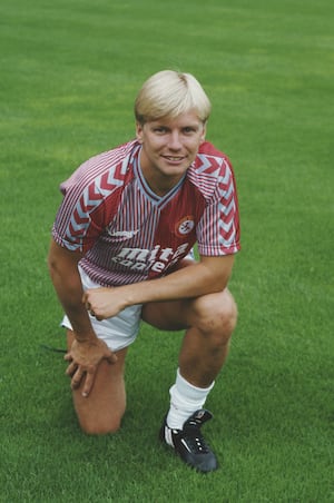 Gary Shaw pictured wearing the Hummel kit at a pre season photo call at Villa Park ahead of the 1987/88 season in August 1987 in Birmingham. (Photo by Rusty Cheyne/Allsport/Getty Images/Hulton Archive)