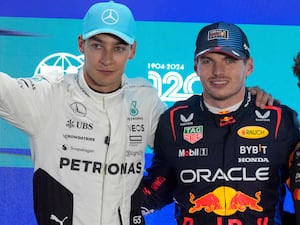 Mercedes driver George Russell and Red Bull driver Max Verstappen