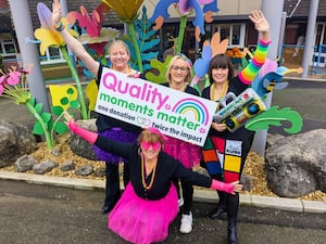 Staff are taking on a dance-a-thon to raise money. Pictured is Director of Care Karen Wright, Hope House Head of Care Hayley Woodcock, Acting Head of HR Claire Lewis and Head of Finance Rachel Pimm-Jones.