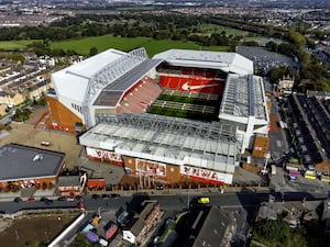 A view from above of Anfield Stadium, home of Liverpool FC