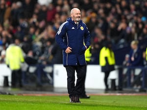 Steve Clarke smiles during Scotland's win over Croatia