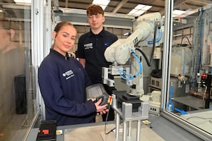 Bauromat Apprentices on their stand: Melissa Hayward, 16, and George Pigg, 18, from Telford.