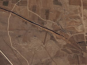 A satellite image showing Israeli forces digging along the Alpha Line separating the Israeli-occupied Golan Heights from a demilitarised zone in Syria patrolled by UN forces