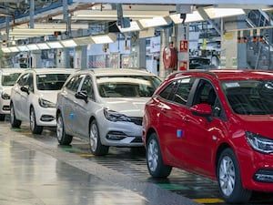 Cars on the production line at a Vauxhall factory in Ellesmere Port, Cheshire