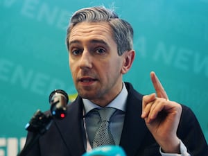 Taoiseach and Fine Gael leader Simon Harris speaks at a press conference