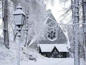 Crathie Kirk near Balmoral, Aberdeenshire, is covered in snow and ice