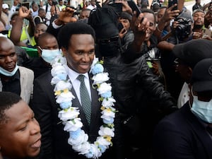 Mozambique’s opposition leader Venancio Mondlane arrives at the Mavalane International Airport in Maputo, Mozambique