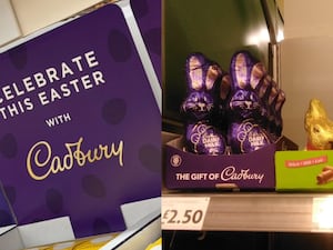 Displays of Easter chocolates in a supermarket in December