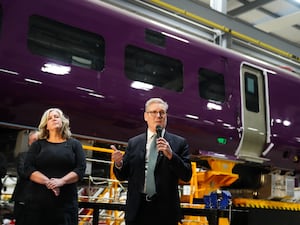 Transport Secretary Heidi Alexander (left) and Prime Minister Sir Keir Starmer during a visit to Hitachi