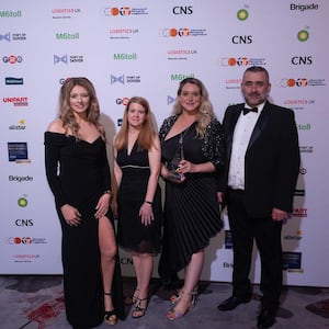 Members of Powys County Council’s Fleet Management Team collecting their award (from left to right): Rosie Stephens, Rachel Abbott, Calais Perry and John Forsey (now the council’s Head of Highways, Transport and Recycling.