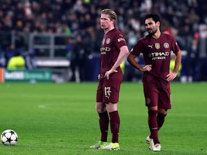 Manchester City’s Kevin De Bruyne and Ilkay Gundogan (right) look dejected (Fabrizio Carabelli/PA)