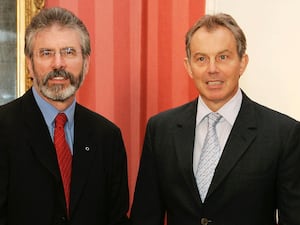 Gerry Adams, left, with Tony Blair