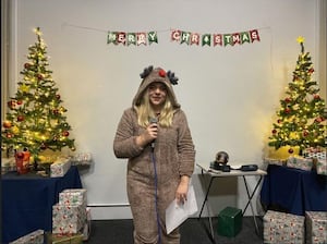 Abi James dressed as a reindeer to compare the event