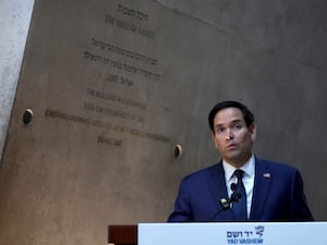 Marco Rubio making a speech at a Holocaust memorial