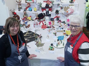 Aerona Davies and Mary Raw with the children's display at the Winter Fair.