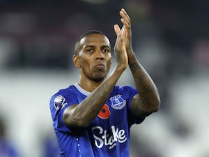 Everton’s Ashley Young applauds the fans following a Premier League match at West Ham