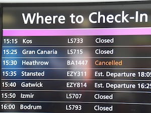 A check-in display at Edinburgh Airport