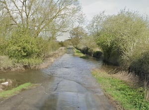 The single-track Common Lane, east of Melverley Green was closed due to sinkage. Photo: Google