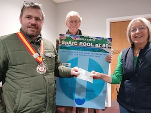 Ryan Davies, Clun Mayor, presents cheque for SpArC Pool.