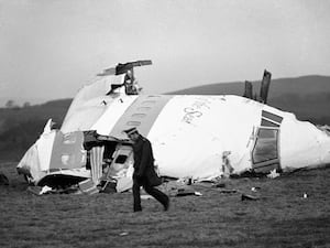 The wrecked nose section of the Pan-Am Boeing 747 in Lockerbie, near Dumfries, in 1988