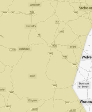 The Yellow Weather Warning will cover Shropshire for most of Sunday.