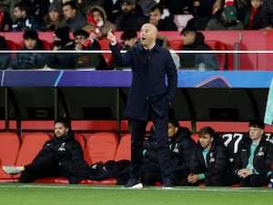 Liverpool head coach Arne Slot gestures on the touchline