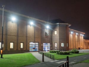 HMP Belmarsh Prison with floodlights on