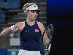 Great Britain’s Katie Boulter reacts during her United Cup quarter-final singles defeat to Poland's Iga Swiatek