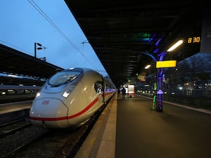 The first Paris-Berlin high speed train at its platform at the Gare de l’Est station in Paris