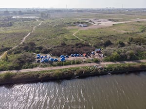 Tents at a migrants' camp on the coast near Loon-Plage, Dunkirk