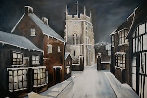 A snowy St Mary's Street. Market Drayton Art Club has unveiled new artwork which has been gifted to the Beacon Community Centre in Market Drayton to use and display in the centre.