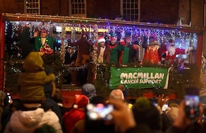 Bridgnorth Christmas Tractor Run as it passes Bridgnorth High Street.