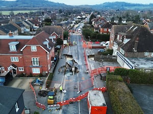 The scene in Godstone after a sinkhole appeared on Monday night