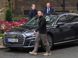 Ukrainian President Volodymyr Zelensky is greeted by Prime Minister Sir Keir Starmer as he arrives in Downing Street, London, ahead of meetings with the Prime Minister and Nato Secretary General Mark Rutte