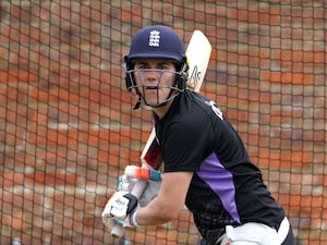 Nat Sciver-Brunt faces up to bat in an England net session.