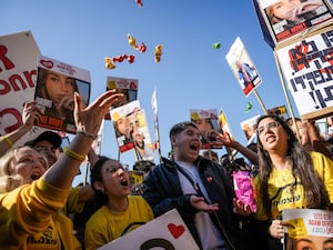 Israelis celebrating the return of Agam Berger