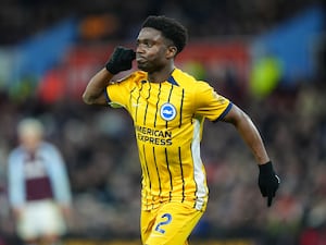 Tariq Lamptey celebrates scoring Brighton's equaliser