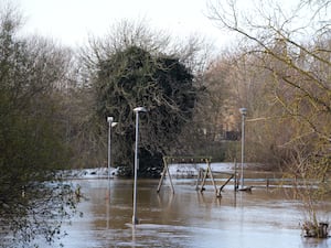 A children’s play area under flood water near Billing Wharf, Northamptonshire