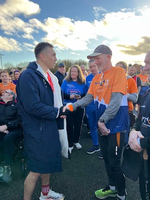 Shropshire Shufflers' Nick Deane meets Kevin Sinfield.